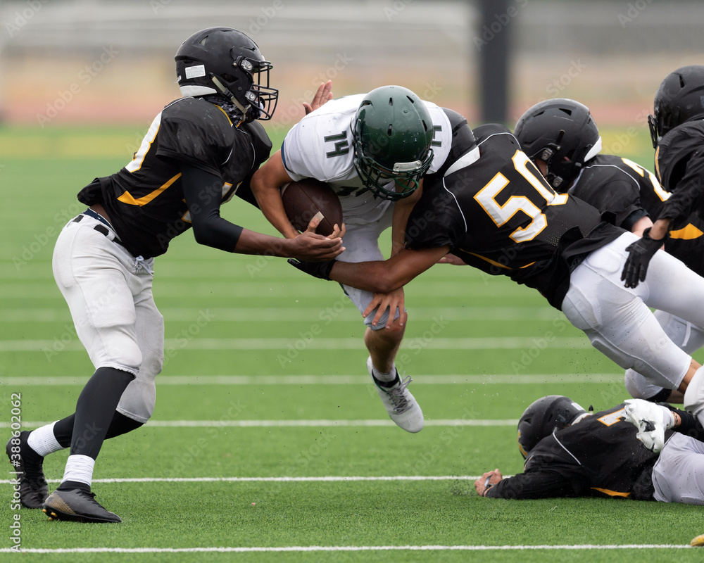 Football players displaying amazing athletic ability while making plays during a game Football players displaying amazing athletic ability while making plays during a game