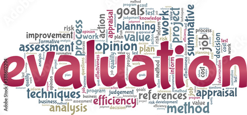 Evaluation vector illustration word cloud isolated on a white background.