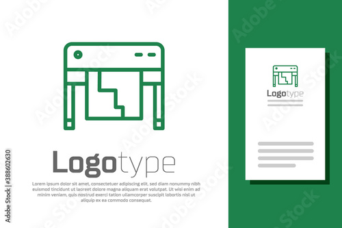 Green line Plotter icon isolated on white background. Large format multifunction printer. Polygraphy, printshop service. Logo design template element. Vector.