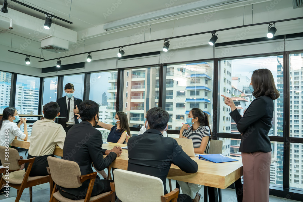 Business people having a meeting in modern bright office interior brainstorming,Business concept.