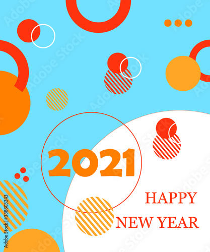 Happy New Year 2021  Vector on color background For New Year's Day Cards. illustration,
