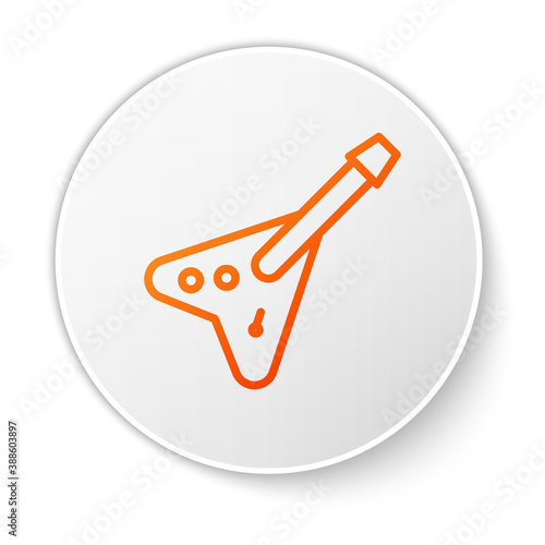 Orange line Electric bass guitar icon isolated on white background. White circle button. Vector.