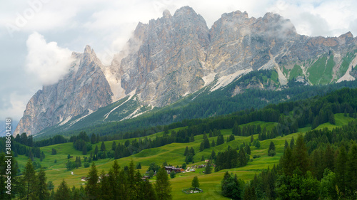 Mountain landscape along the road to Passo Tre Croci, Dolomites, Veneto, Italy