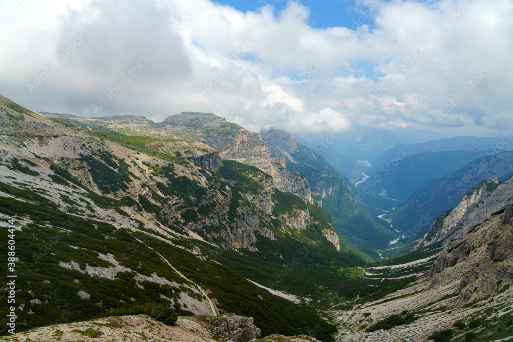The road to Tre Cime di Lavaredo, Dolomites, at summer