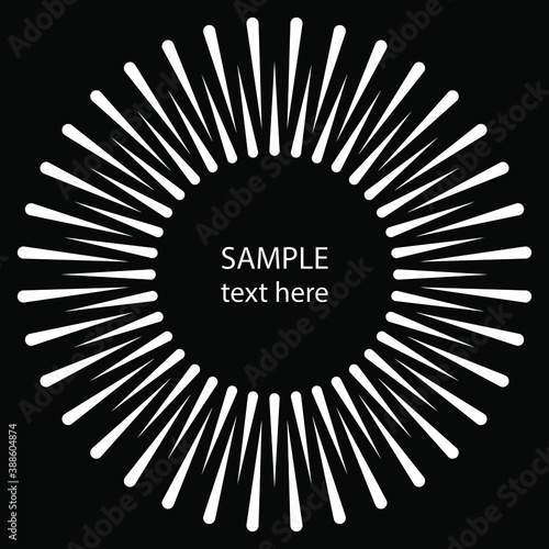 White radial lines in circle form. Vector illustration. Trendy design element for logo, tattoo, sign, symbol, web, prints, posters, template, pattern and abstract background