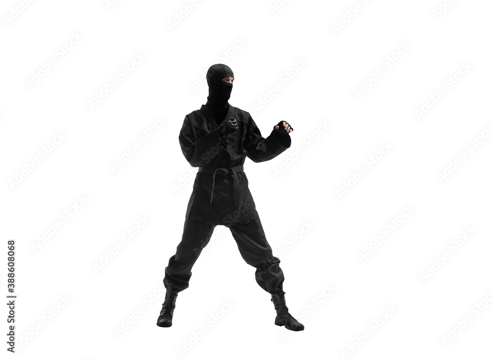 japanese ninja in black uniform on white background japanese ninja in black uniform on white background