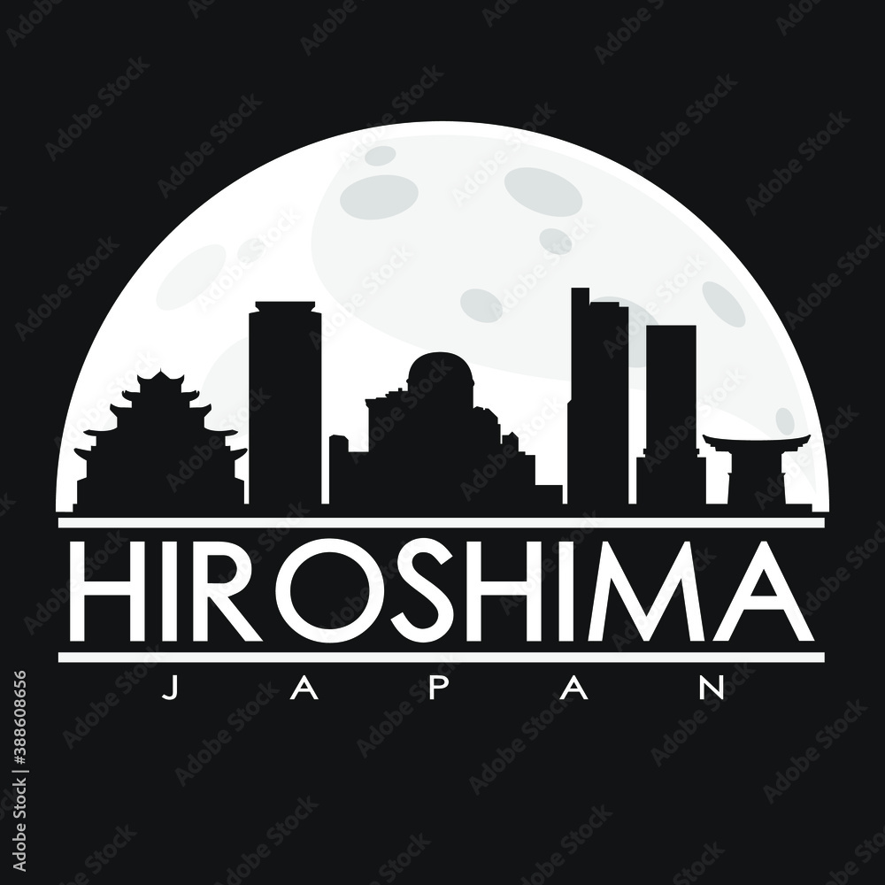 Hiroshima Japan Skyline City Flat Silhouette Design Background.
