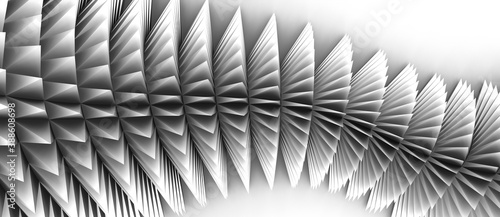 Fototapeta Naklejka Na Ścianę i Meble -  Abstract 3D rendering of free form winding curve made of sharp pyramid shaped black and white thorns on a white background
