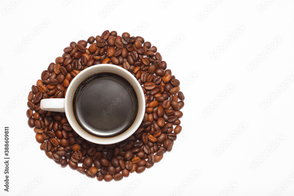 Coffee and coffee beans on white background. Coffee and coffee beans on white background.