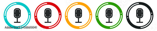 microphone icon set. flat design vector illustration in 5 colors options for webdesign
