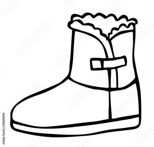 Doodle fashion sheepskin boot hand drawn in line art style