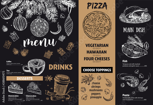 Christmas menu. Hand drawn illustration. Sketch illustration. Vecto