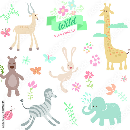 Set of vector Christmas cute wild animal pattern with deer elements 