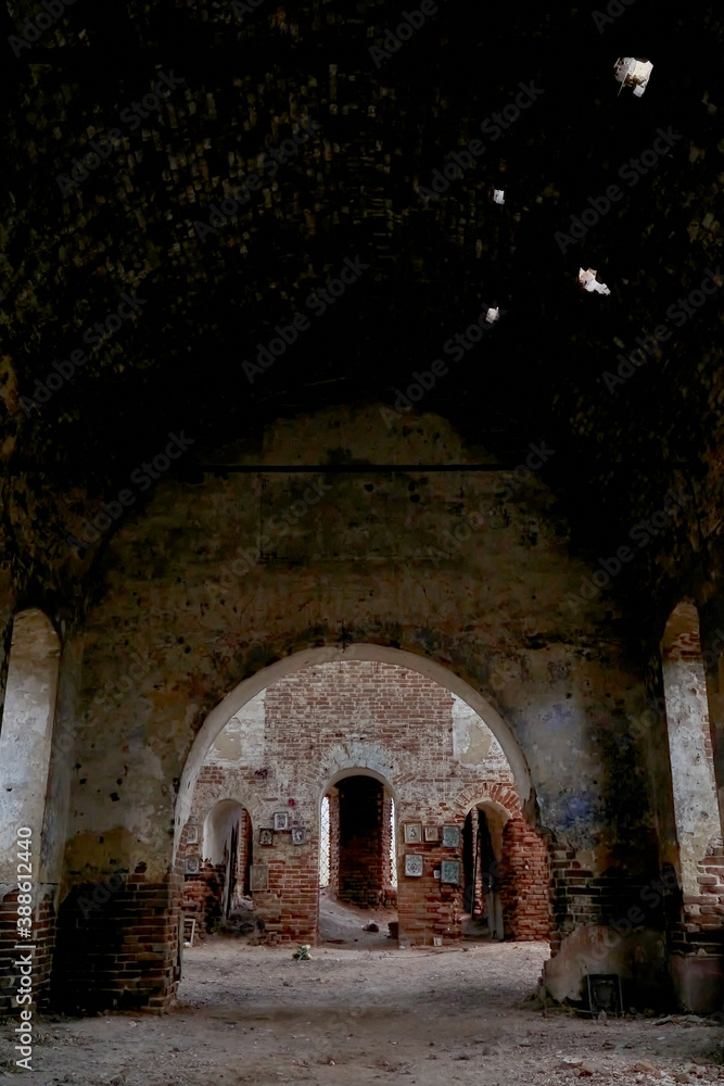 Internal ruins of an abandoned Orthodox church