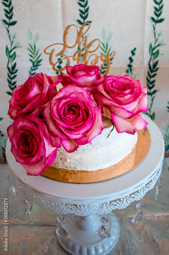 Oh Baby Baby Shower Cake with Pink Roses