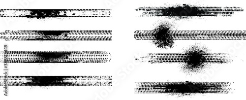 Vector Print Textured Tire Track . Design Element . Car tread silhouette . Mud splash grunge texture
