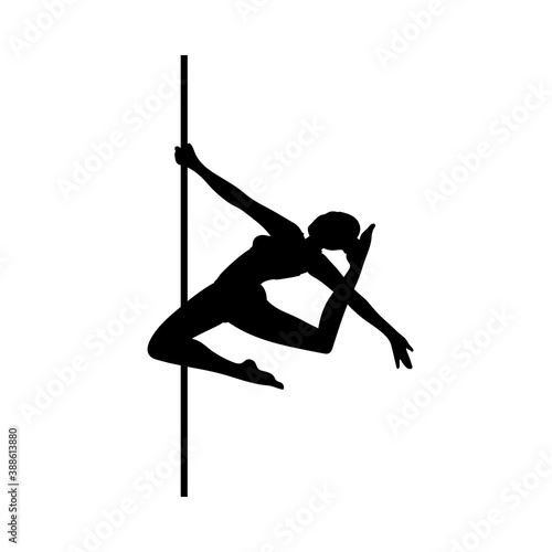 Pole dance girl black silhouette, flat cartoon vector illustration isolated