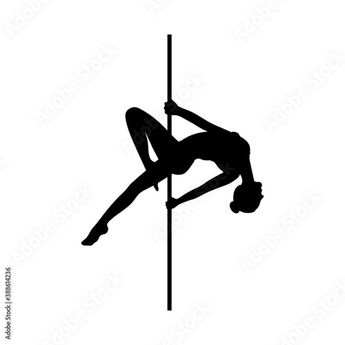 Black silhouette of slim pole dancer woman, flat vector illustration isolated.