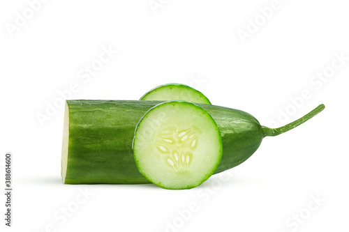half fresh green cucumber on a white background © Valeriia