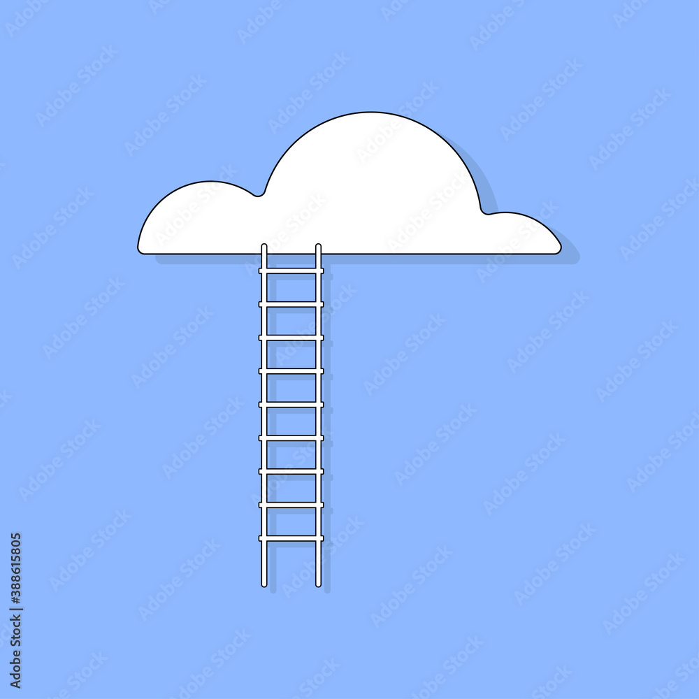 A steady white ladder reaching the cloud in the pure blue sky A steady white ladder reaching the cloud in the pure blue sky
