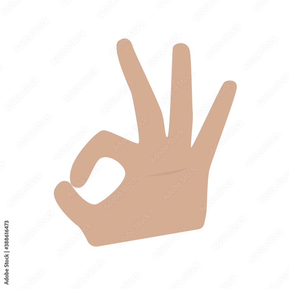 Black human left hand showing OK sign on white background, flat icon illustration Black human left hand showing OK sign on white background, flat icon illustration