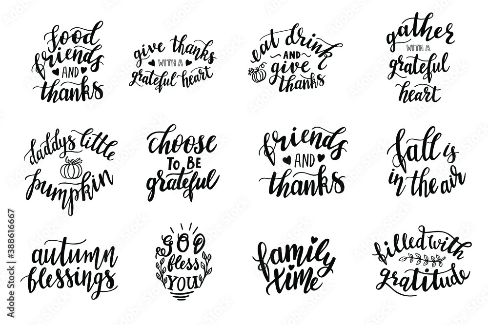 Set of 12 hand drawn lettering fall, autumn thanksgiving day season quotes and pharses for cards, banners, posters design. Set of 12 hand drawn lettering fall, autumn thanksgiving day season quotes and pharses for cards, banners, posters design.