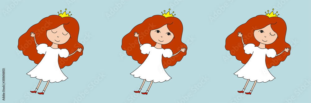 Hand-drawn winking princess doll set Hand-drawn winking princess doll set