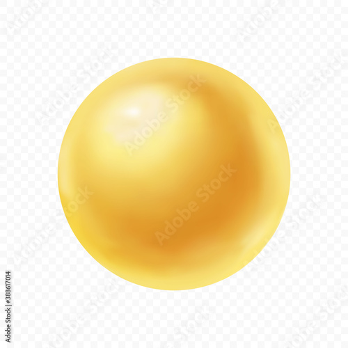 Gold Pearl Bead on white transparent background, valuable object. Watercolour style.