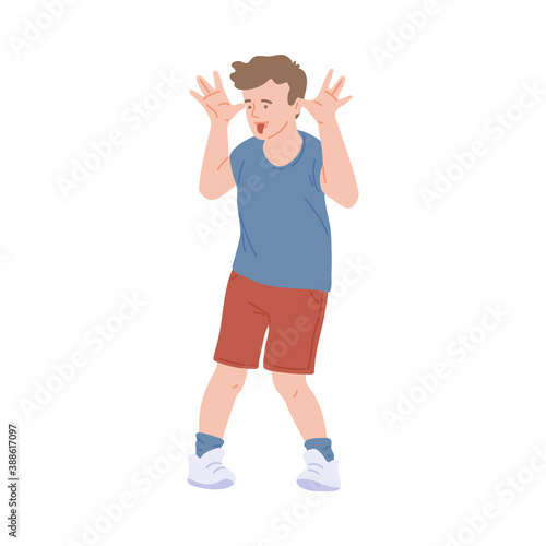 Mischief child with bad behavior grimaces, flat vector illustration isolated.