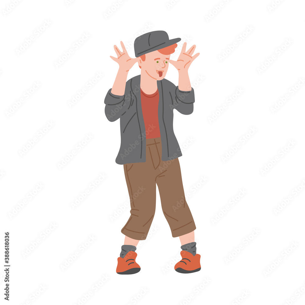 Bully boy teasing other children, flat cartoon vector illustration isolated