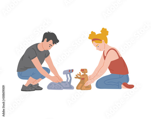 illustration of isolated children play with toy vector
