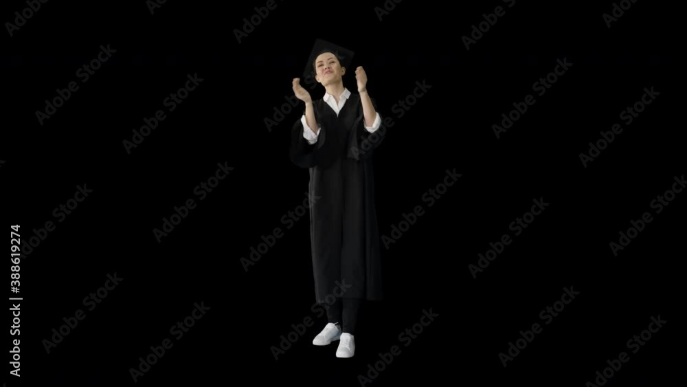 Graduation student woman applauding smiling, Alpha Channel Graduation student woman applauding smiling, Alpha Channel