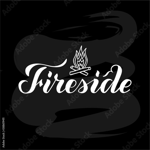Vector illustration of fireside brush lettering for banner, leaflet, poster, logo, advertisement design. Handwritten text for template, signage, billboard, print, flyer, invitation, home decor
