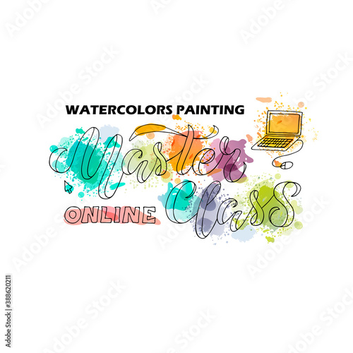 Vector illustration of master class lettering for banner, flyer, poster, event promotion, advertisement design. Handwritten text for template, billboard, print for advertising educational activity
