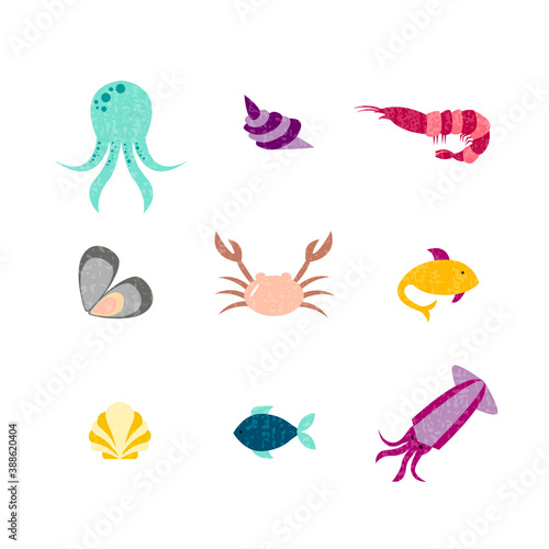 Vector illustration of sea animals for seafood restaurant or café banner, poster, clothes, logo, advertisement design. Pattern for template, signage, billboard, printing, booklet, package, menu design