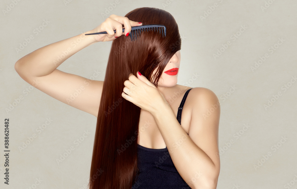 Fototapeta premium Keratin hair straightening and hair care concept