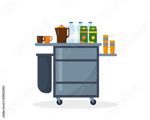 Stewardess cart with food and drinks