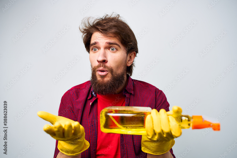 man detergent rubber gloves rendering service cropped view man detergent rubber gloves rendering service cropped view