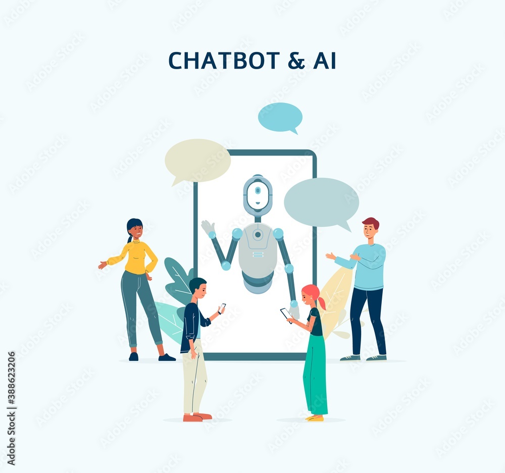 Chatbot assistance and artificial intelligence flat vector illustration isolated. Chatbot assistance and artificial intelligence flat vector illustration isolated.