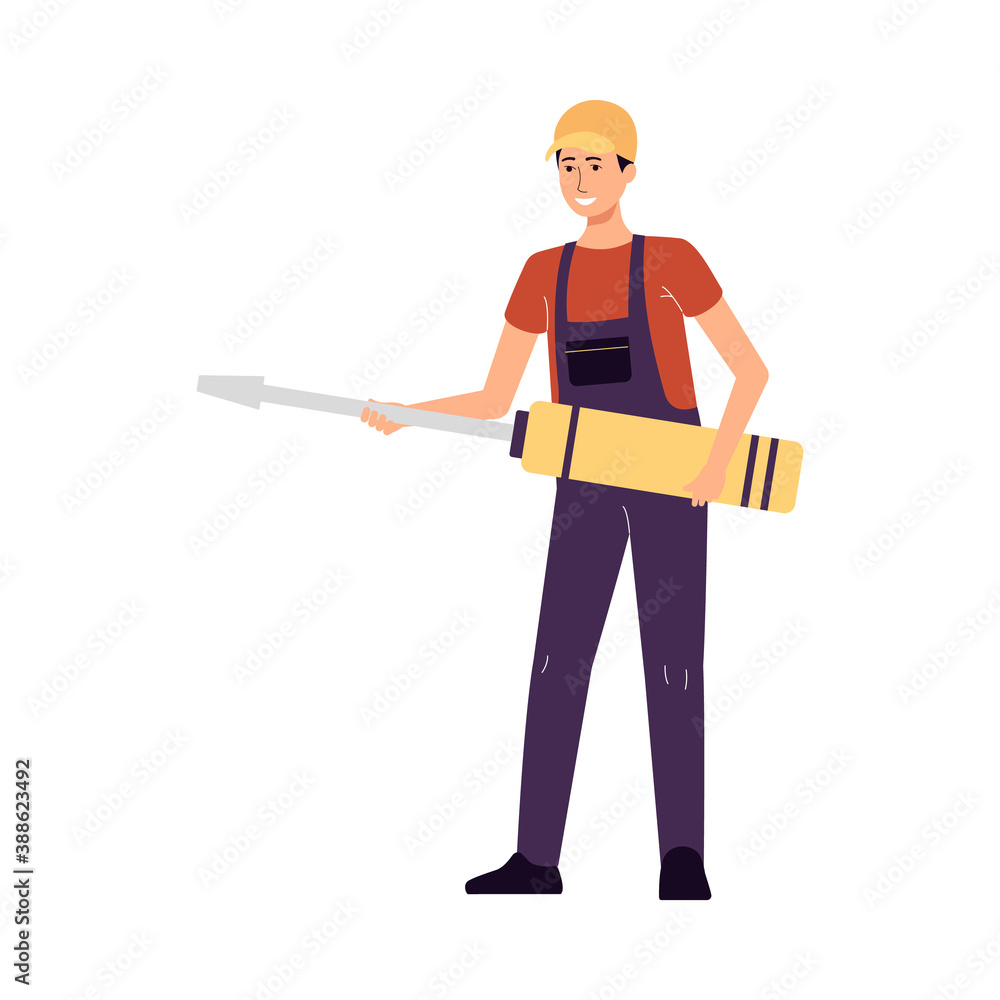 Car repairer or mechanic with screwdriver flat vector illustration isolated. Car repairer or mechanic with screwdriver flat vector illustration isolated.