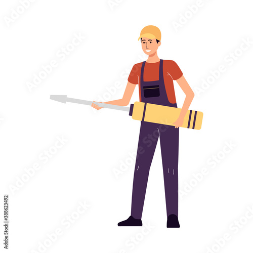 Car repairer or mechanic with screwdriver flat vector illustration isolated.