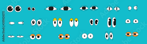 Vector illustration. A big set of cartoon eyes. 