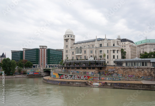 Photography Urania Observatory on Danube Canal in Vienna, Austria