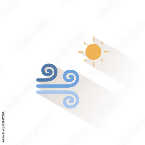Wind and sunny day. Isolated color icon. Weather vector illustration
