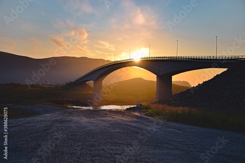 Sunset over the bridge in Lofoten