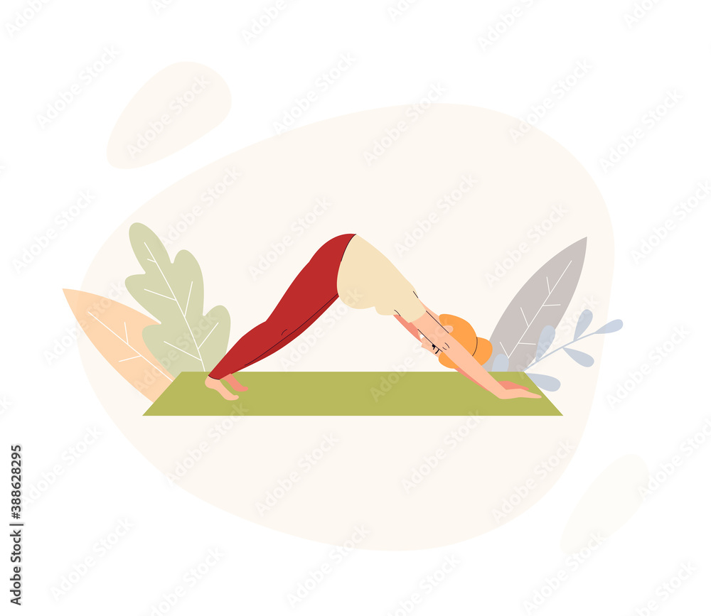 Pregnant woman practicing yoga on mat, flat vector illustration isolated. Pregnant woman practicing yoga on mat, flat vector illustration isolated.