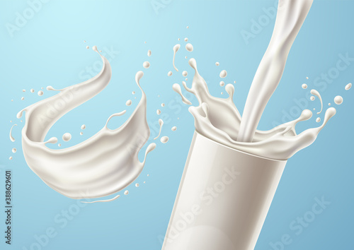 Vector realistic milk splash glass natural drink