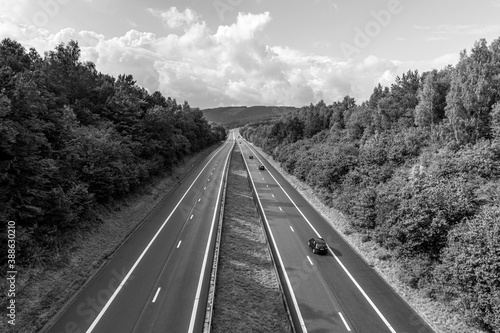 E42 motorway, near Beaumont, Belgium - black and white photo