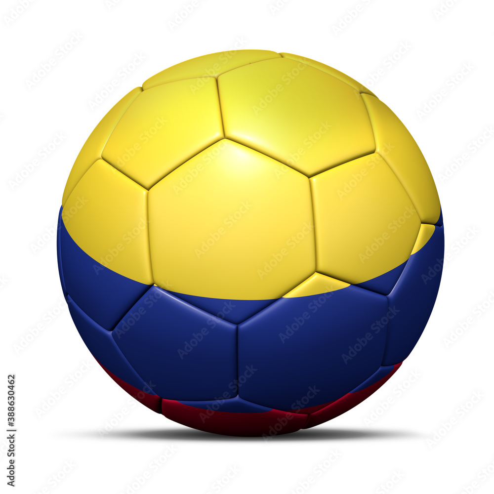 Fototapeta premium 3d soccer ball with Colombia flag - 3D Render isolated in background white.