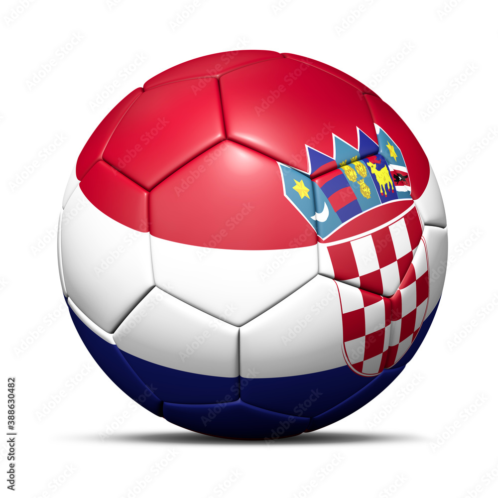 3d soccer ball with Croatia flag - 3D Render isolated in background white. 3d soccer ball with Croatia flag - 3D Render isolated in background white.